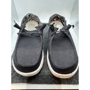 Hey Dude Wide Wendy  Black Odyssey Canvas Loafers Shoes Womens 6 40150-0YF